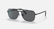 Black rectangular sunglasses with dark grey gradient lenses and thin metal arms