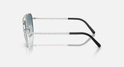 Ray-Ban Caravan sunglasses side view with silver frame and black temple arms