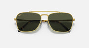 Gold sunglasses with black-tinted lenses and a dual-bridge front design