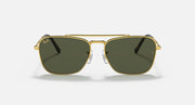Gold full-rim sunglasses with dark green lenses and slim temple arms