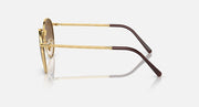 Gold-tone round sunglasses side view with brown gradient lenses and dark temple tips
