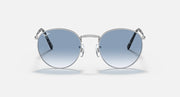 Ray-Ban round sunglasses shown from the top view with blue gradient lenses and dark temples
