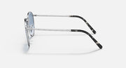 Ray-Ban round sunglasses side view with silver frame and dark tipped arms