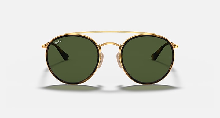 Ray-Ban double-bridge sunglasses, round dark lenses with gold metal frame