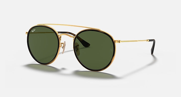 Ray-Ban double-bridge sunglasses with gold frame and dark green lenses