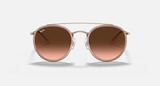 Rose-gold round sunglasses with brown mirrored lenses, front view