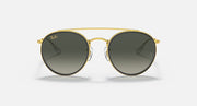 Ray-Ban double-bridge round sunglasses, gold frame with dark gradient lenses