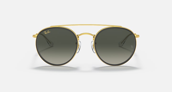 Ray-Ban double-bridge round sunglasses, gold frame with dark gradient lenses