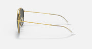 Ray-Ban round sunglasses, gold frame side view with curved temple and dark lenses