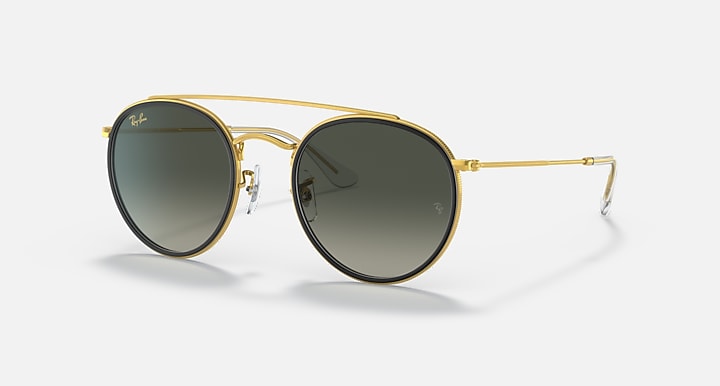 Ray-Ban round sunglasses with double bridge and gold frame, dark gradient lenses