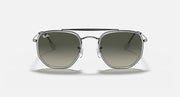 Gunmetal hexagonal sunglasses with dark green lenses, front view with rounded bridge