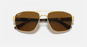 Ray-Ban RB3663 gold sunglasses with dark brown gradient lenses, front view