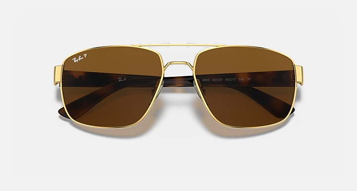 Ray-Ban RB3663 gold sunglasses with dark brown gradient lenses, front view