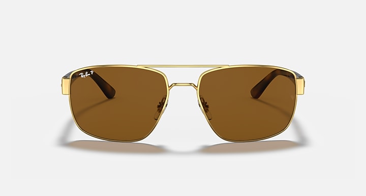 Ray-Ban RB3663 gold sunglasses with brown lenses, front view