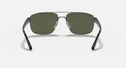 Ray-Ban rectangular sunglasses with green lenses and dark glossy metal frame, front