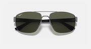 Ray-Ban rectangular sunglasses with mirrored dark green lenses and black frame