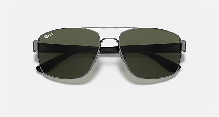 Ray-Ban rectangular sunglasses with mirrored dark green lenses and black frame