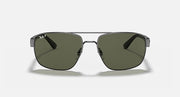 Ray-Ban rectangular sunglasses with green tinted lenses and black metal bridge