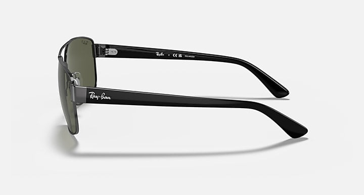 Ray-Ban side-view rectangular sunglasses with green lenses and metal temple arms
