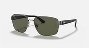 Ray-Ban metal rectangular sunglasses with dark green lenses and black frames