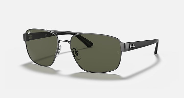 Ray-Ban metal rectangular sunglasses with dark green lenses and black frames