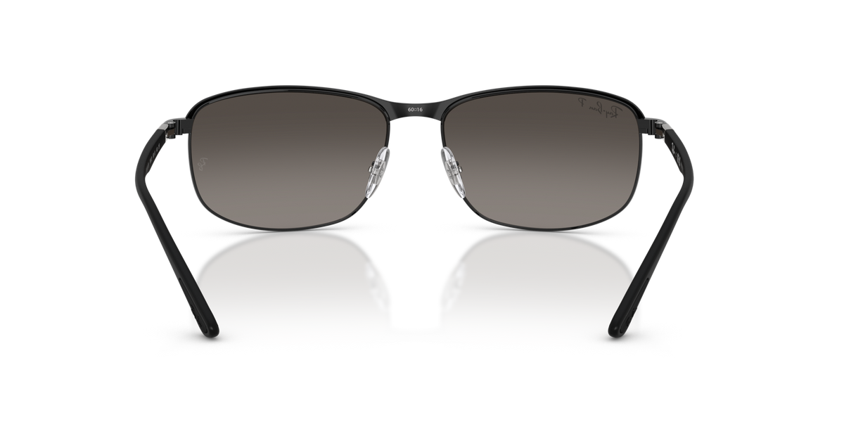 Ray-Ban RB3671CH sunglasses front view, dark gray lenses, black wrap frame