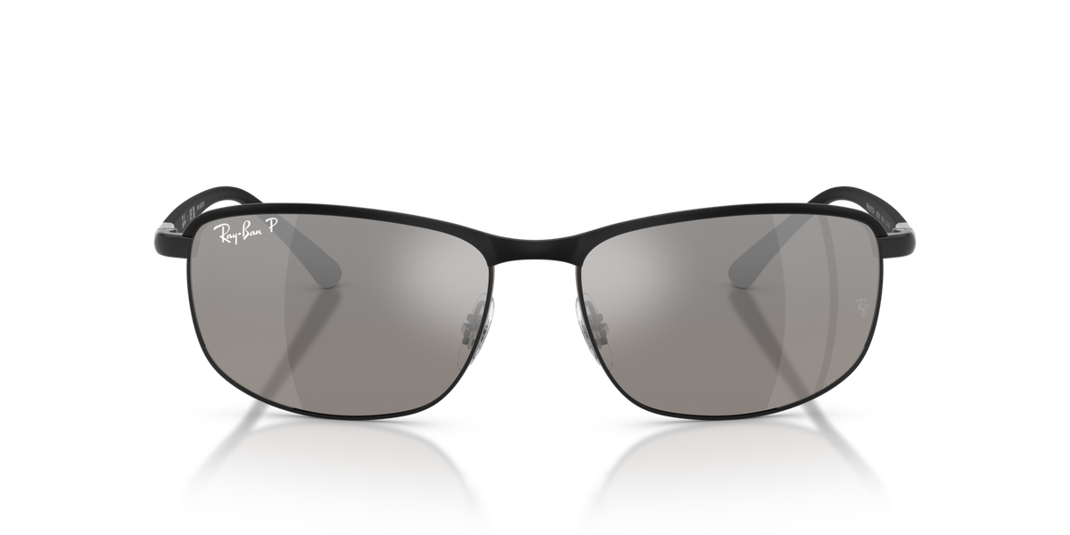 Ray-Ban RB3671CH sunglasses, round rectangular dark gray lenses, black frame