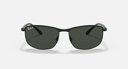 Polarized sunglasses with dark lenses and black frame, front view.