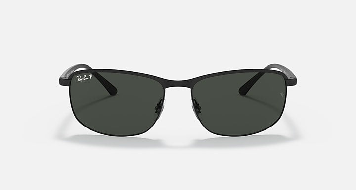 Polarized sunglasses with dark lenses and black frame, front view.