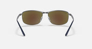 Polarized sunglasses with bronze-tinted lenses and blue-accent frame, front view.