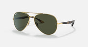 Ray-Ban aviator sunglasses with gold frame and dark green mirrored lenses