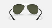 Ray-Ban aviator sunglasses with dark green lenses and dark metal frame, front view with temples visible.