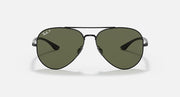 Ray-Ban aviator sunglasses with dark green lenses and dark metal frame, front view.