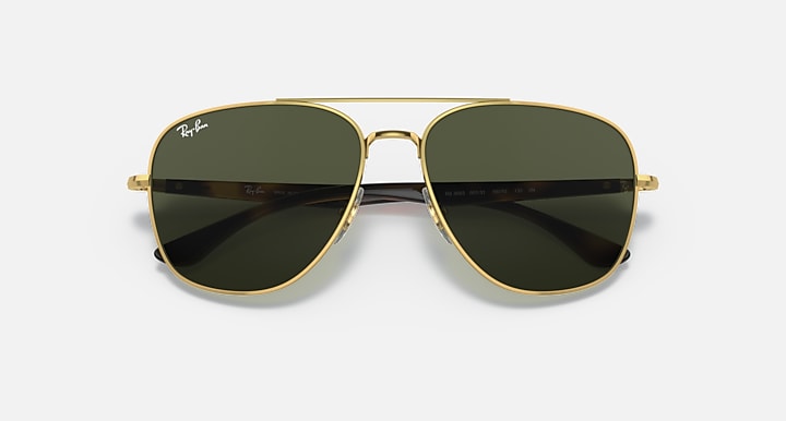 Ray-Ban RB3683 aviator sunglasses, gold frame with dark green mirrored lenses