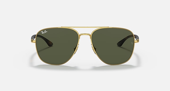 Ray-Ban aviator sunglasses, gold frame with dark green lenses