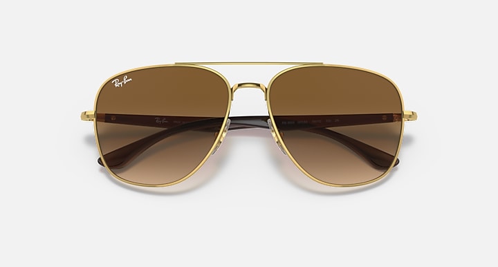 RB3683 aviator sunglasses with gold frame and medium-brown tinted lenses