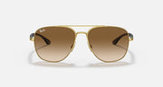 RB3683 aviator sunglasses with gold frame and dark brown lenses