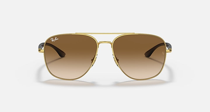 RB3683 aviator sunglasses with gold frame and dark brown lenses