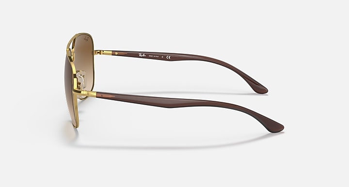 RB3683 aviator sunglasses side view with gold frame and dark brown arms