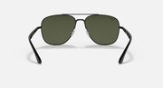 RB3683 aviator sunglasses with black frame and olive green tinted lenses