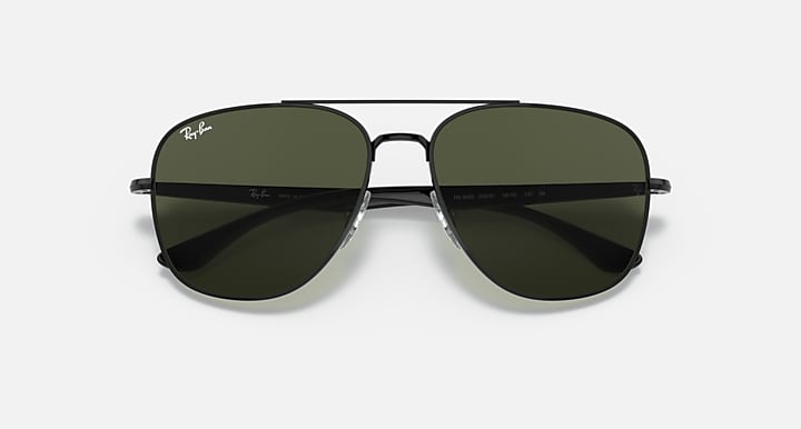 RB3683 aviator sunglasses with black frame and dark olive lenses
