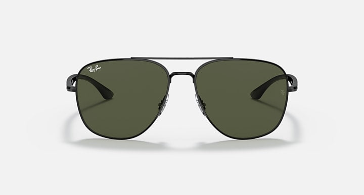 RB3683 aviator sunglasses with black frame and olive green lenses