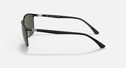 Ray-Ban RB3686 sunglasses, side view, black frame with curved temples