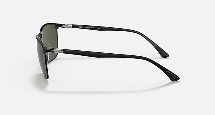 Ray-Ban RB3686 sunglasses, side view, black frame with curved temples