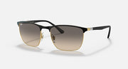 Ray-Ban RB3686 sunglasses, gradient lenses, gold accents on black frame