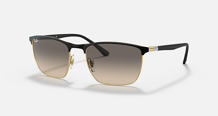 Ray-Ban RB3686 sunglasses, gradient lenses, gold accents on black frame