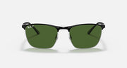 Sunglasses with green lenses and black frame, front view