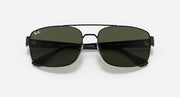 Black sunglasses with dark lenses, rounded rectangular shape, top view of frame.