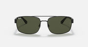 Black rectangular sunglasses with green gradient lenses and thin frame bridge, front view.