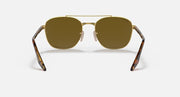 Ray-Ban sunglasses with gold-tone frame and dark brown lenses, front view